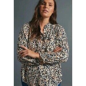 ANTHROPOLOGIE MAEVE Katia Leopard Print Ruffled Button Up Blouse Size 6